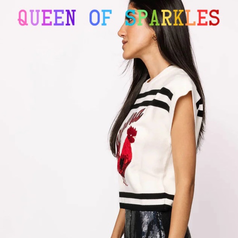 Queen of Sparkles “Carolina Gamecocks” striped short sleeve sweater top - Picture 2 of 8